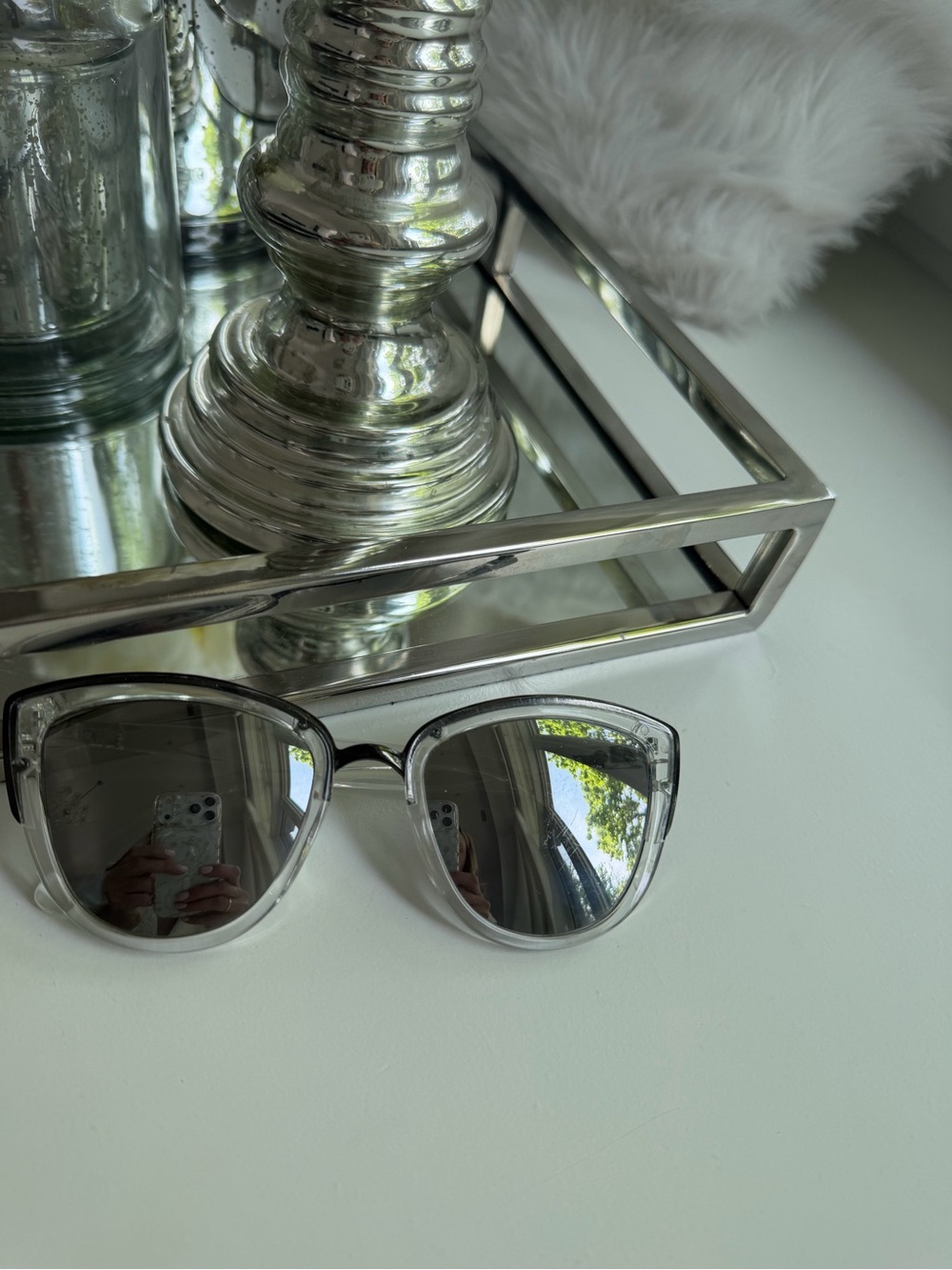Clear Frame Cat Eye Sunglasses with Silver Mirrors